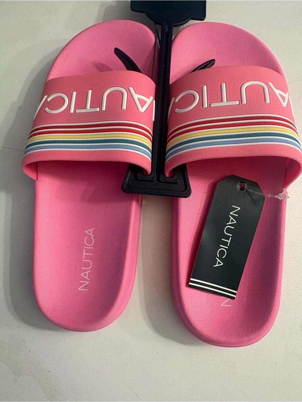Nautica Pink Slide Sandals with Rainbow Stripe Detail